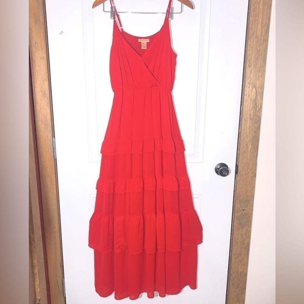 Flying Tomato Cherry Red Chiffon tiered ruffled Maxi dress Small - Picture 4 of 9